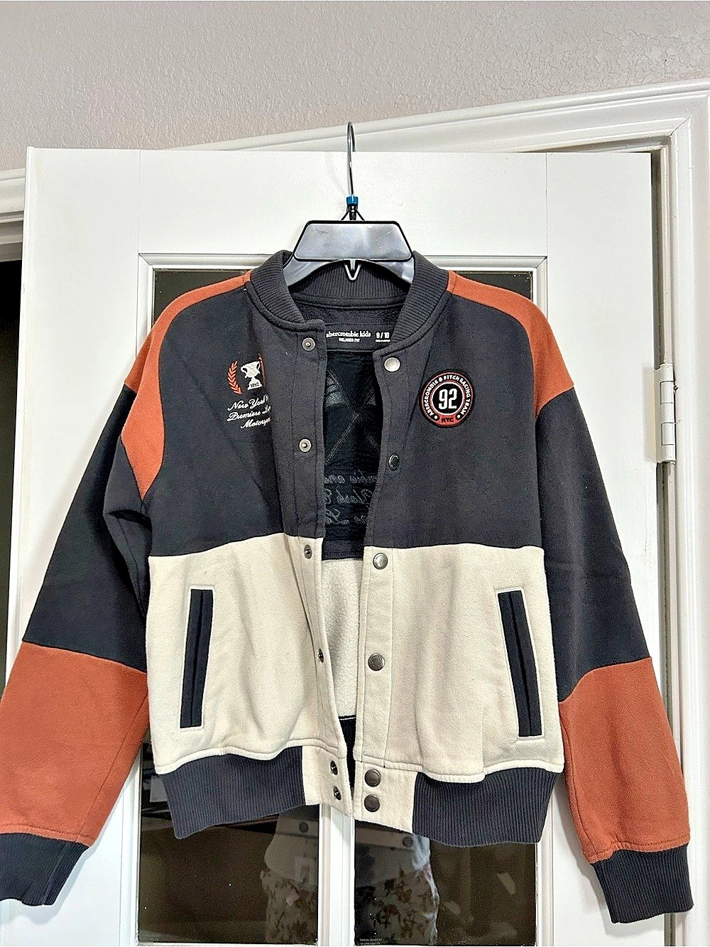 Abercrombie Kids relaxed fit Racing Team Varsity Jacket Boys 9/10 Varsity